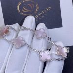 Van Cleef & Arpels Vintage Alhambra 5 Motif 18k White Gold Pink Mother Of Pearl Bracelet (2)