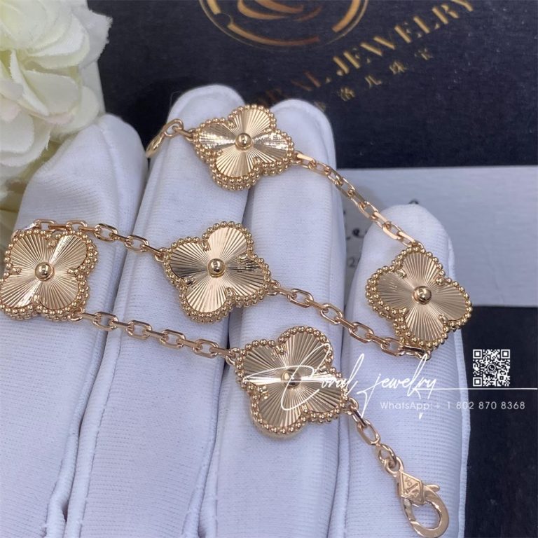 Van Cleef & Arpels Vintage Alhambra Bracelet, 5 Motifs,guilloché Rose Gold (5)