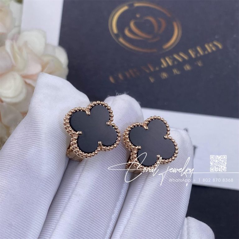 Van Cleef & Arpels Vintage Alhambra Earrings Rose Gold, Onyx (3)