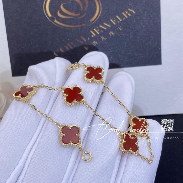 Van Cleef & Arpels Sweet Alhambra Bracelet, 6 Motifs Yellow Gold, Carnelian (1)