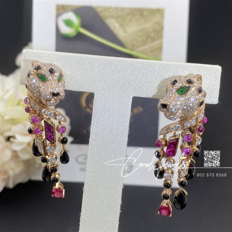 Cartier Panthère De Cartier Earrings Rose Gold, Diamonds, Emeralds, Rubellites H8000485 (2)