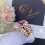 Bulgari Serpenti Viper Ring In 18 Kt Rose Gold, Set With Full Pavé Diamonds And A Rubellite On The Head (9)