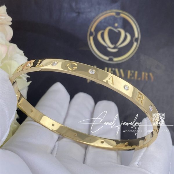 Bulgari Bvlgari Bracelet 18 Kt Yellow Gold Bangle Bracelet Set With Twelve Diamonds (7)