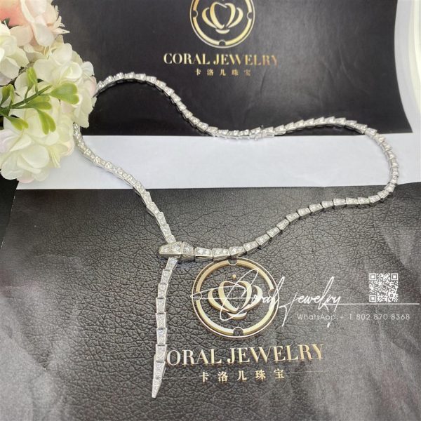 Bulgari Serpenti Viper Slim Necklace In 18 Kt White Gold, Set With Full Pavé Diamonds Ref. 351090 (9)