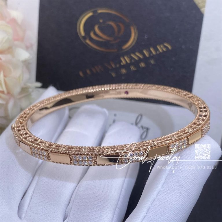 Roberto Coin 18k Rose Gold Mosaic Alternating Diamond Bangle (5)