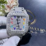 Cartier Santos 41mm Moissanite Diamond Watch 20ct Colored Arabic Numerals (4)