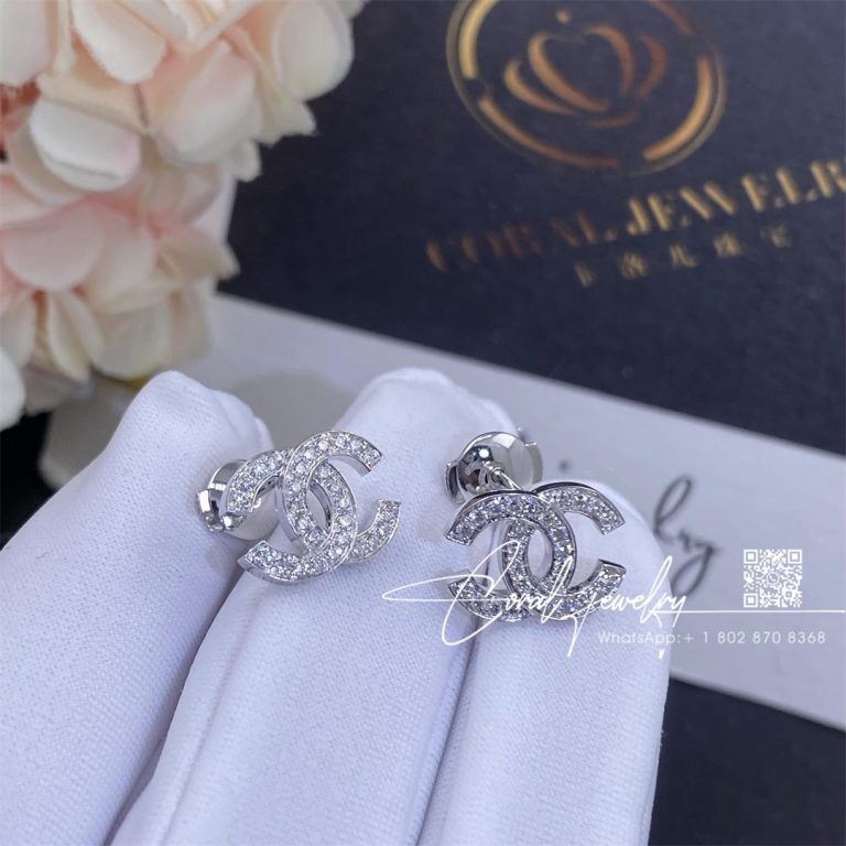 Chanel Cc Logo Earrings Small Version 18k White Gold, Diamonds (2)