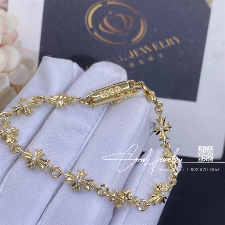 Chrome Hearts Tiny E Cross Bracelet In 22k Yellow Gold With Diamonds (7)