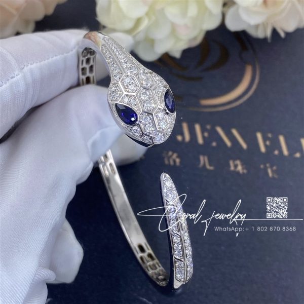 Bulgari Serpenti Bangle Bracelet In 18 Kt White Gold, Set With Blue Sapphire Eyes And Pavé Diamonds Ref. 354098 (2)