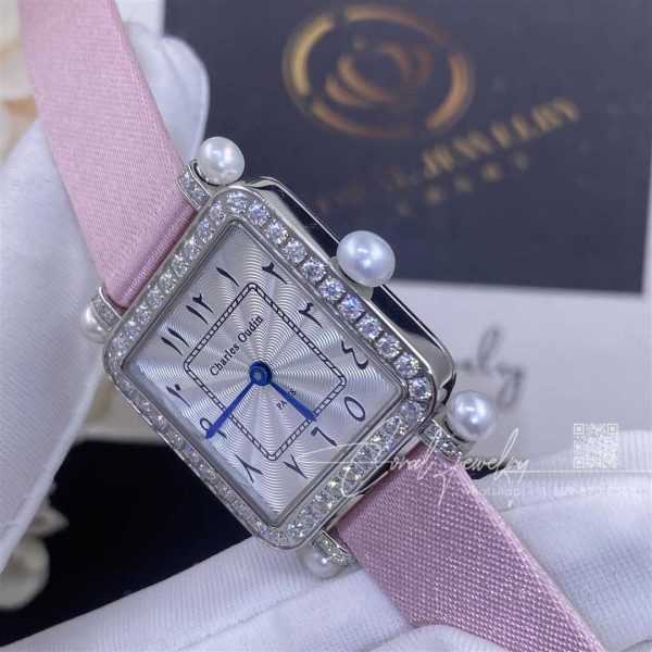 Charles Oudin Pansy Retro With Pearls Watch Medium 24mm Arabic Style Pink Straps (2)