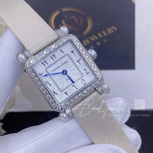 Charles Oudin Pansy Retro With Pearls Watch Medium 24mm Arabic Style Whitestraps (1)