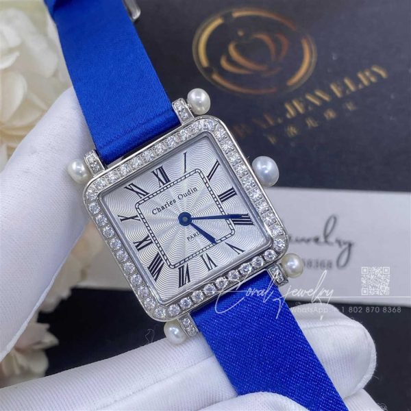 Charles Oudin Pansy Retro With Pearls Watch Medium 24mm Royal Blue Straps (2)