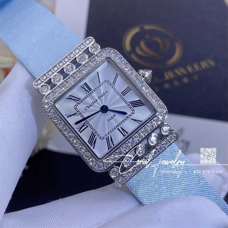 Charles Oudin Rose Retro 24mm Medium Satin And Diamond Watch Roman Style (2)