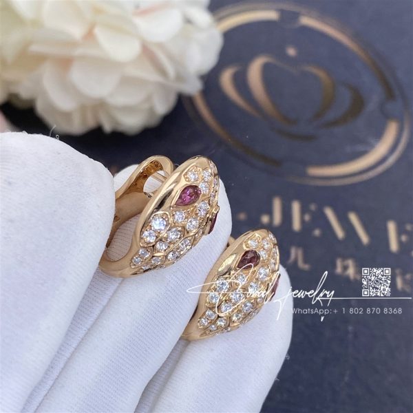 Bulgari Serpenti Earrings In 18kt Pink Gold With Rubellite And Pavé Diamonds Ref . 352726 Or857722 (2)