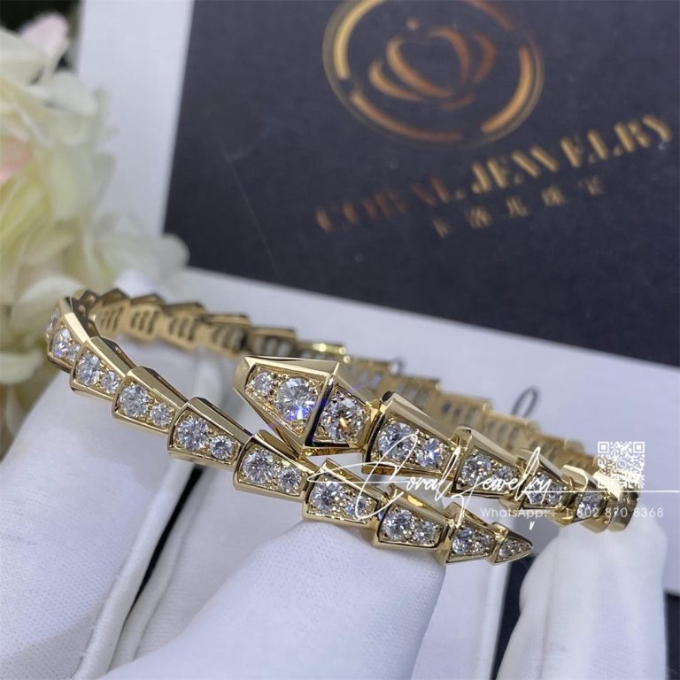 Bulgari Serpenti Viperone Coil Thin Bracelet In 18 Kt Yellow Gold And Full Pavé Diamonds Ref. 353794 (3)