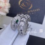 Bulgari Serpenti 18 Kt White Gold Ring Set With Pavé Diamonds And Two Emerald Eyes Ref. 354697 (4)