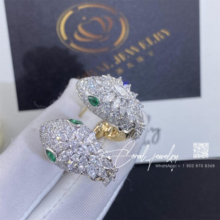 Bulgari Serpenti Platinum And 18k Yellow Gold Diamond Earrings With Emerald Eyes (1)