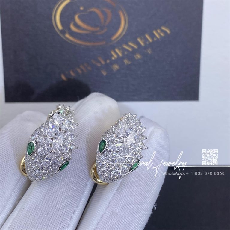 Bulgari Serpenti Platinum And 18k Yellow Gold Diamond Earrings With Emerald Eyes (2)