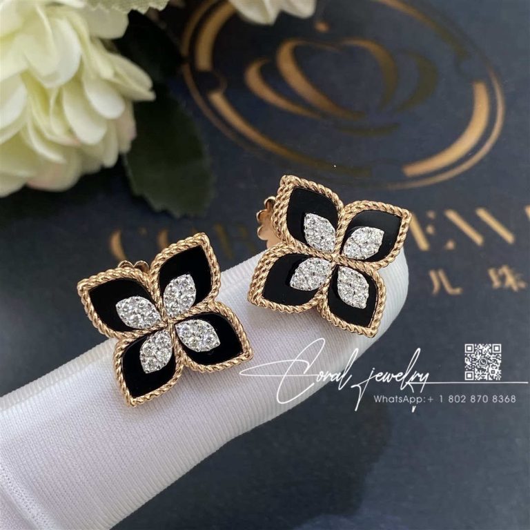 Roberto Coin Princess Flower Earrings With Diamonds And Black Jade (2)