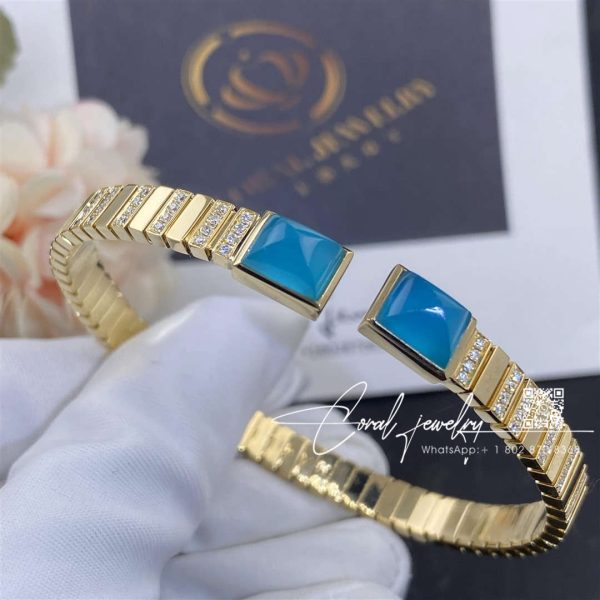 Marli Cleo 2 Link Diamond Slip On Bracelet In Yellow Gold Sea Blue Chalcedony (1)