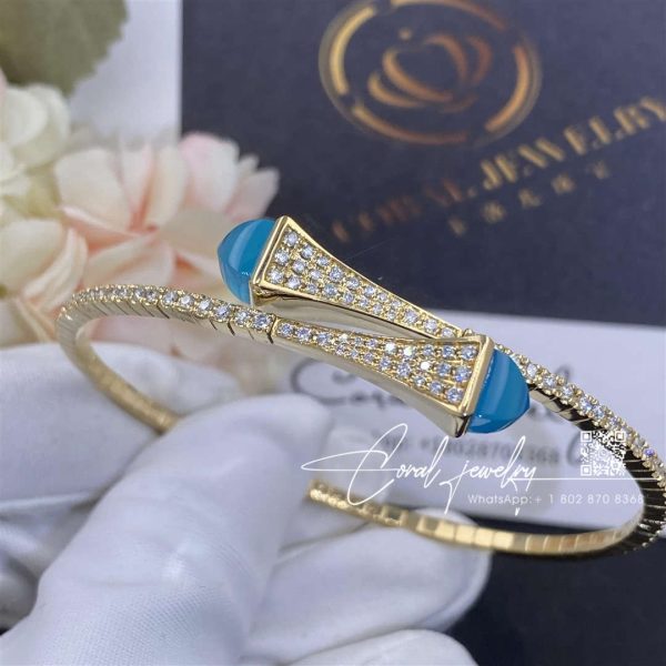 Marli Cleo Diamond Midi Slip On Bracelet In Yellow Gold Sea Blue Chalcedony (2)