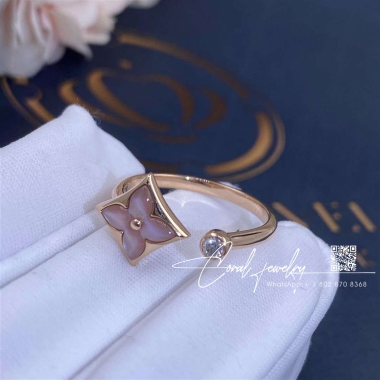 Louis Vuitton Color Blossom Mini Star Ring, Pink Gold, Pink Mother Of Pearl And Diamond Q9n07f (1)