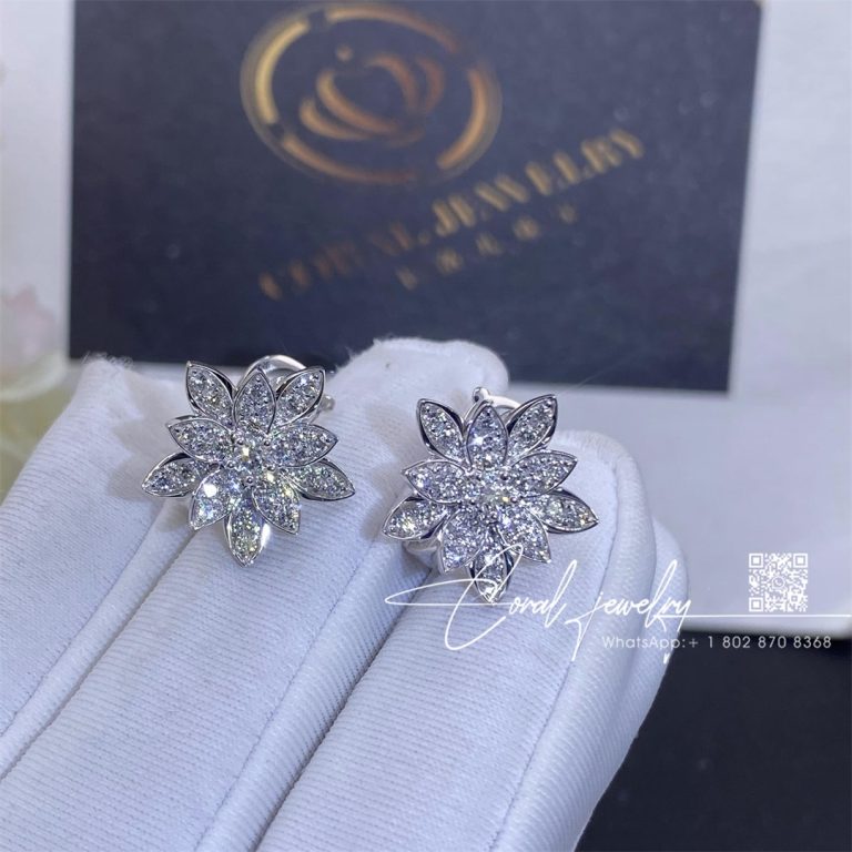 Van Cleef & Arpels Lotus Earrings, Small Model White Gold, Diamond Vcaro96b00 (1)