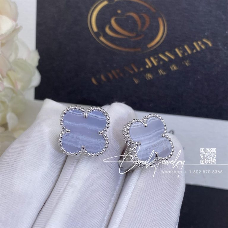 Van Cleef & Arpels Vintage Alhambra Earrings 18k White Gold And Chalcedony (1)