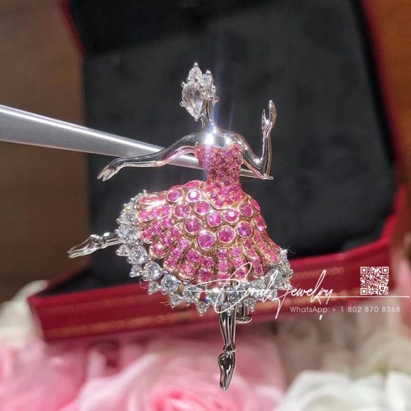 Van Cleef & Arpels Cardinal Rose Ballerina Brooch White Gold, Pink Gold, Pink Sapphires, Diamonds (12)