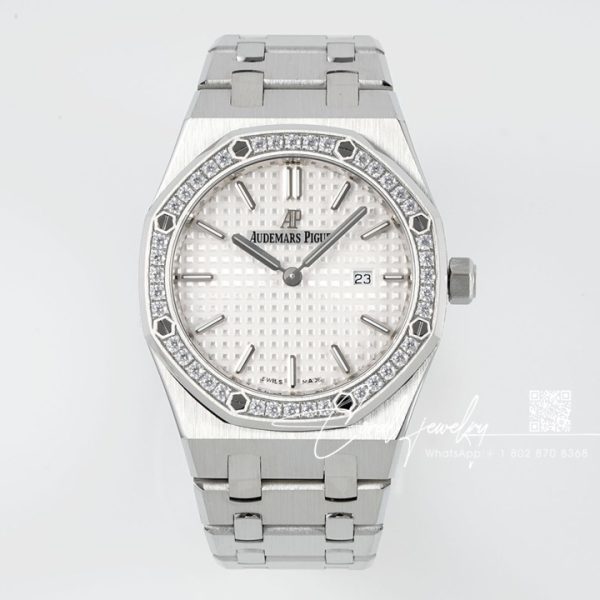 Replica Audemars Piguet Royal Oak Lady 33mm 8f Ss & Diamond White Dial Swiss Quartz (1)