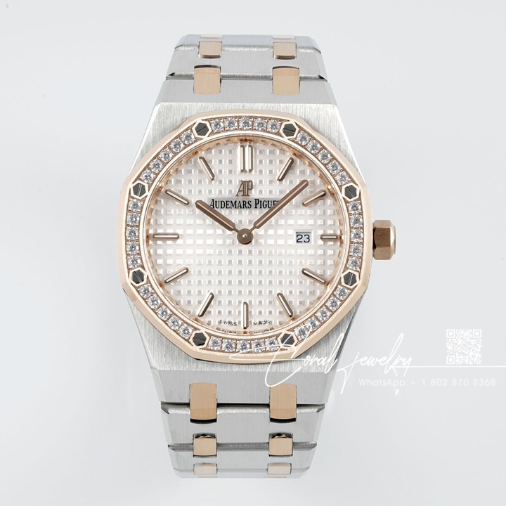 Replica Audemars Piguet Royal Oak Lady 33mm 8f Ss & Rg White Dial Diamond Bezel Swiss Quartz (1)