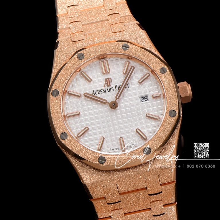 Replica Audemars Piguet Royal Oak Frosted Gold Quartz 33mm 77350 Omf Rg Silver Dial Swiss 3132 (2)