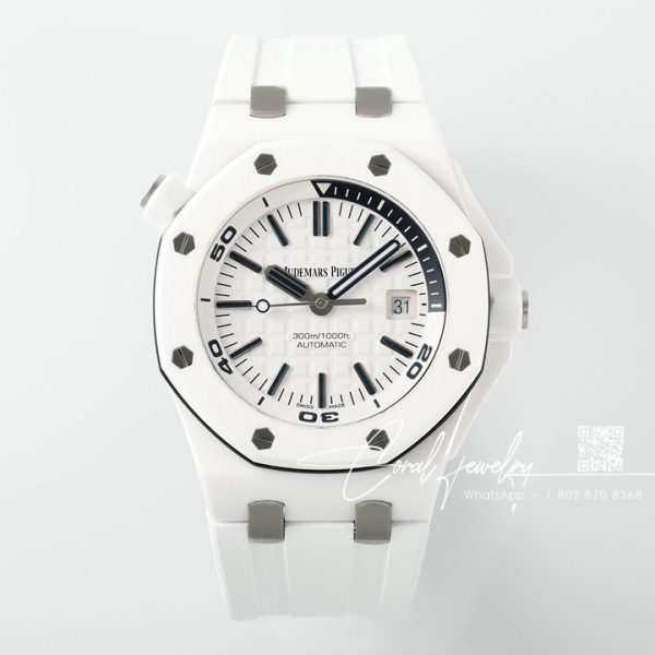 Replica Audemars Piguet Royal Oak Offshore Diver 15707 Zf White Ceramic White Dial Swiss 3120 (1)