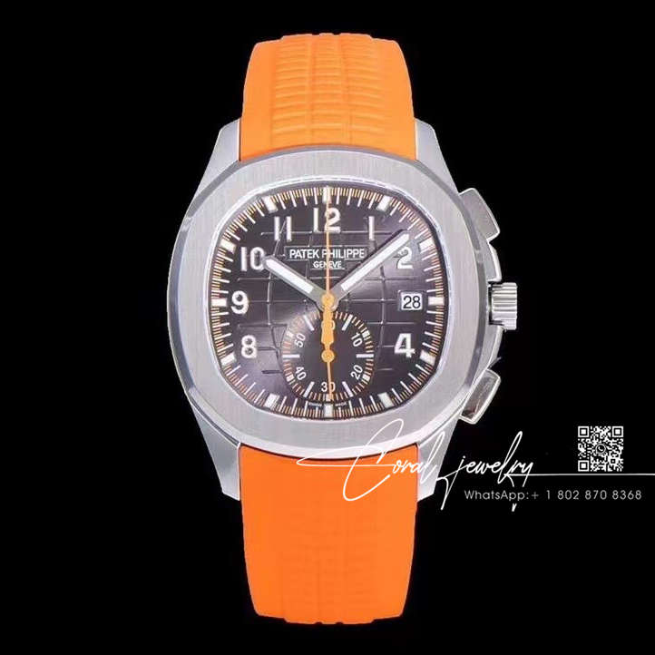 Replica Patek Philippe Aquanaut 5968 Omf Ss Black Dial Orange Strap Swiss Ch 28 520 (1)