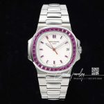 Replica Patek Philippe Nautilus 5711 Grf Ss White Dial Purple Diamond Bezel Swiss 324 Sc (1)