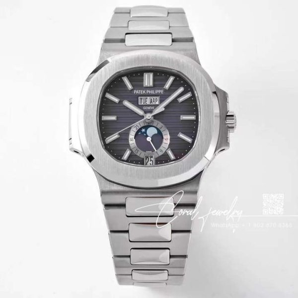 Replica Patek Philippe Nautilus Annual Calendar Moonphase 57261a Ppf Ss Gray Dial Swiss 324 (10)