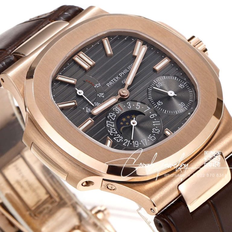 Replica Patek Philippe Nautilus Moonphase 5712 Grf Rg Grey Dial Brown Leather Strap Swiss 240 Ps (2)