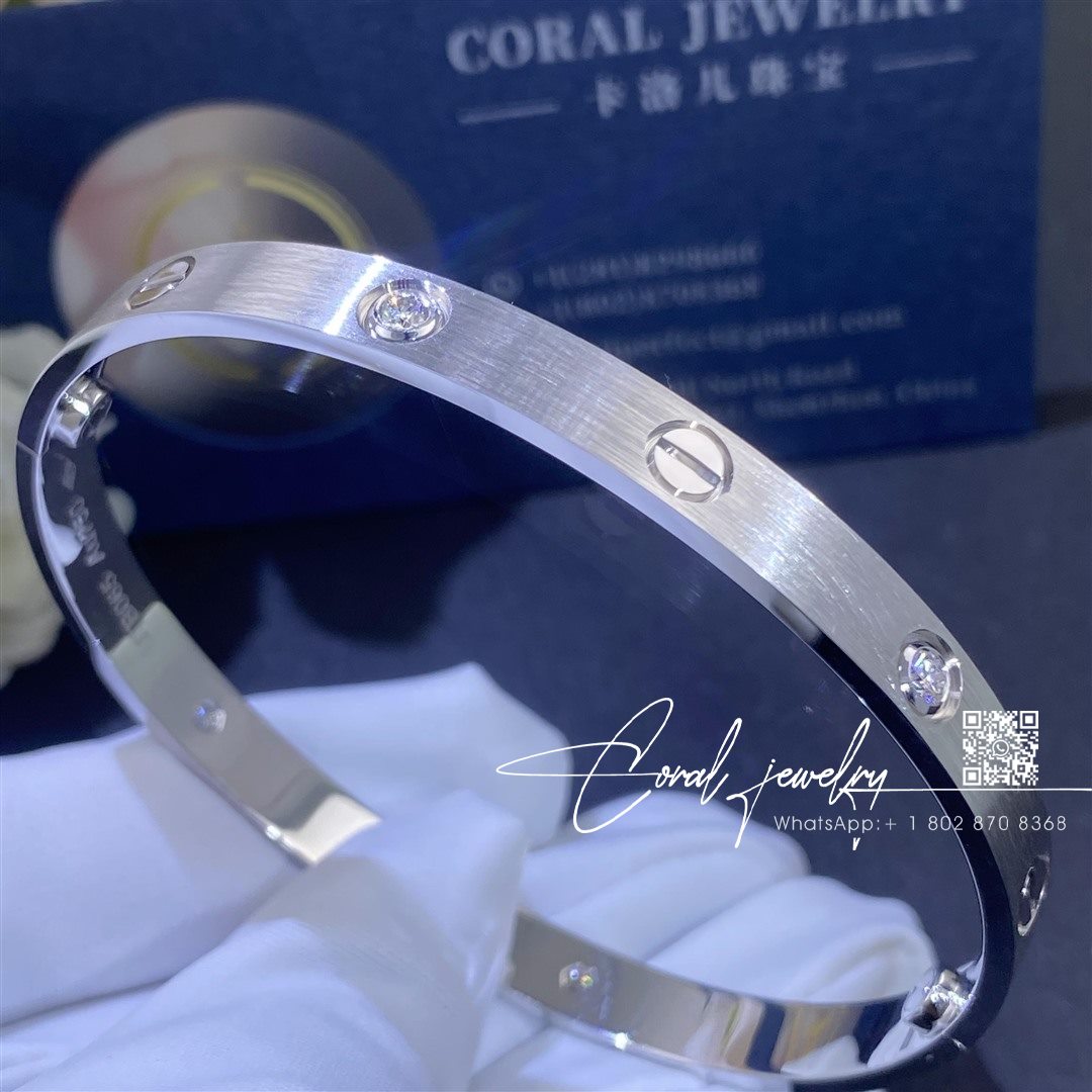 Cartier Love Bracelet Classic Model Brushed 4 Diamonds B6080217 Coral (3)