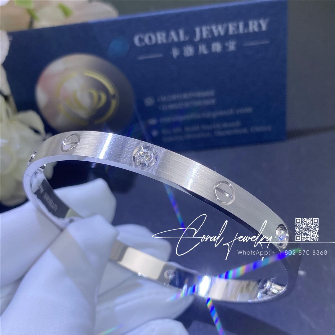 Cartier Love Bracelet Classic Model Brushed 4 Diamonds B6080217 Coral (7)